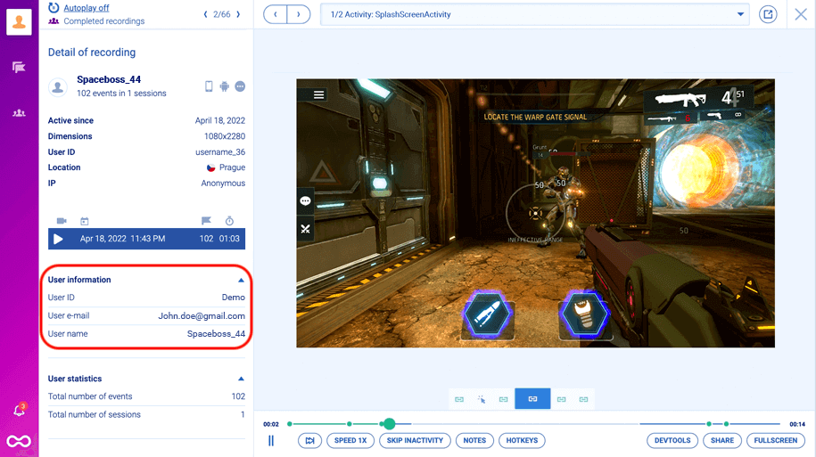 Find a specific user's recording.