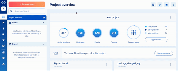 Creating a dashboard in Smartlook.