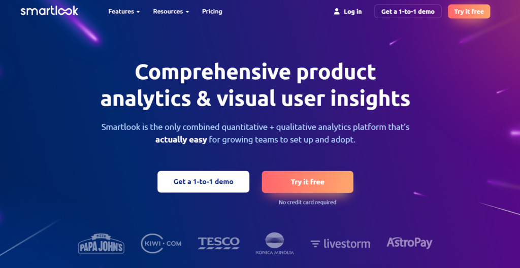 Smartlook homepage: Comprehensive product analytics and visual user insights.