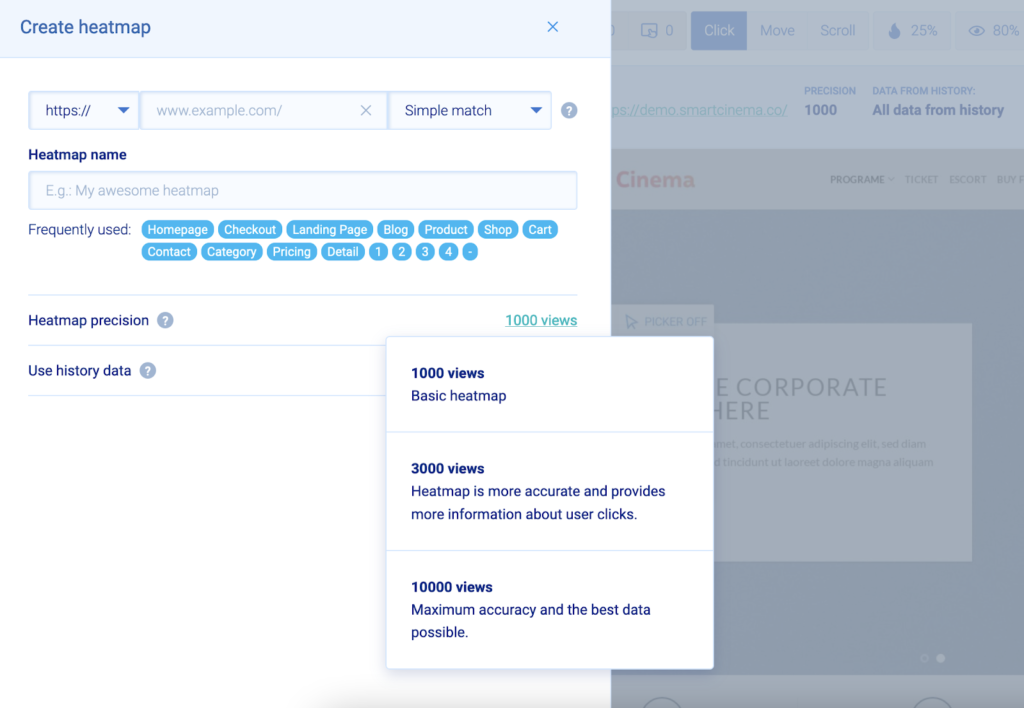 Create heatmap in Smartlook: The more pageviews you have, the more reliable it is.